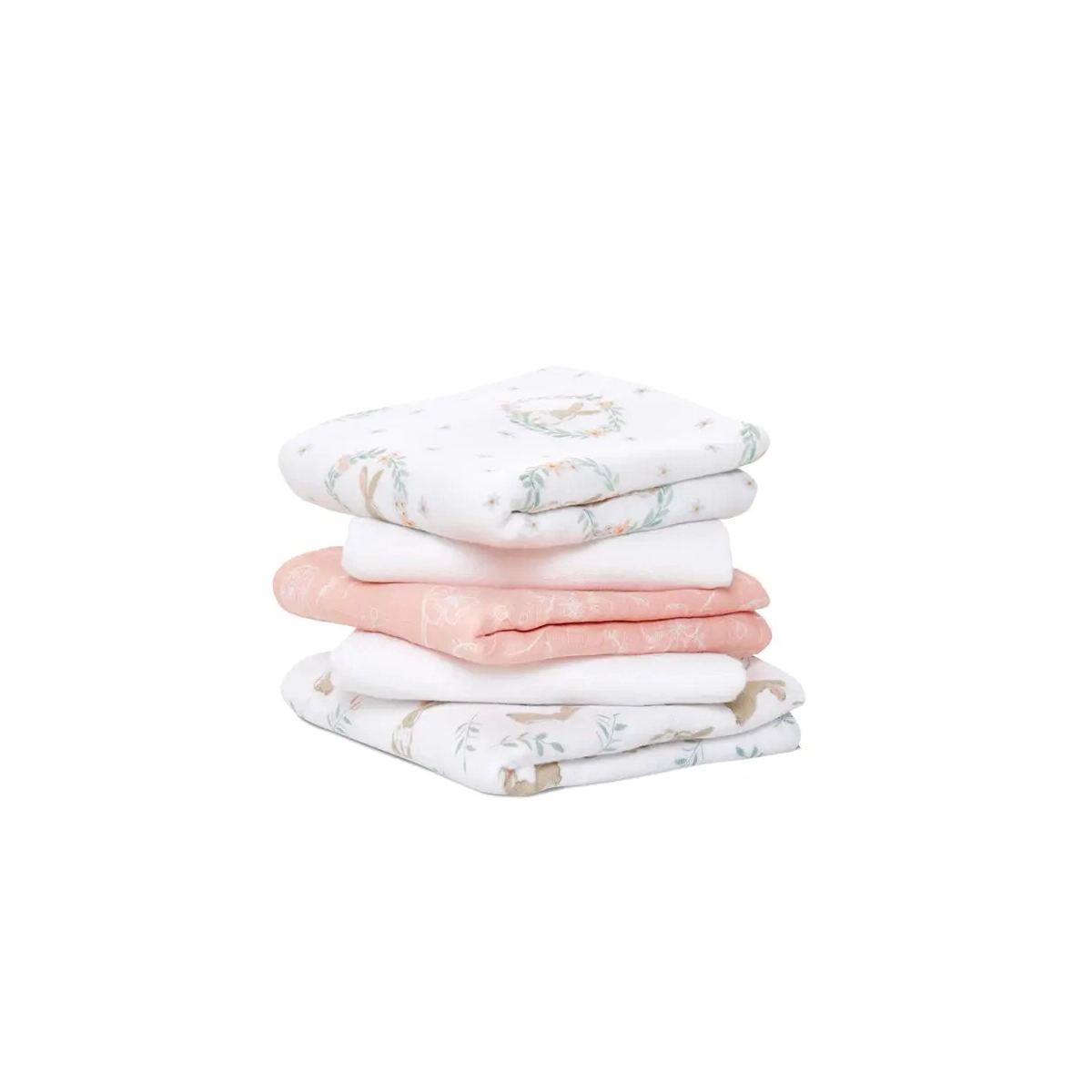 Image of Aden + Anais Pack of 5 Essentials Cotton Muslin Squares - Blushing Bunnies (23-19-279)