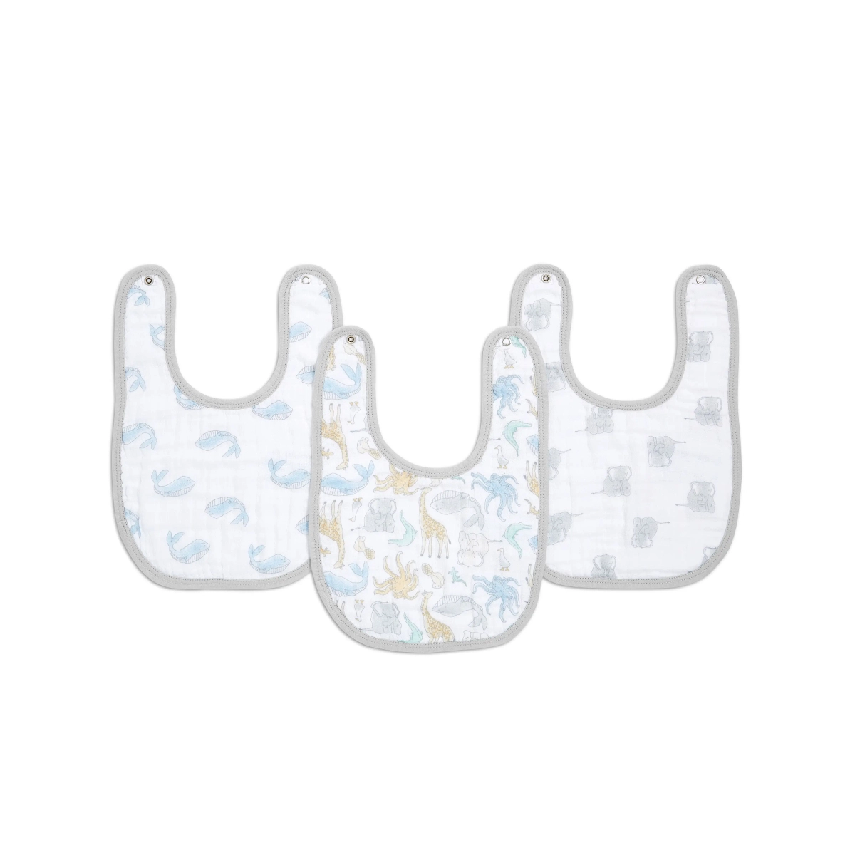 Image of Aden + Anais Pack of 3 Essential Cotton Muslin Snap Bibs - Naural History (23-19-334)