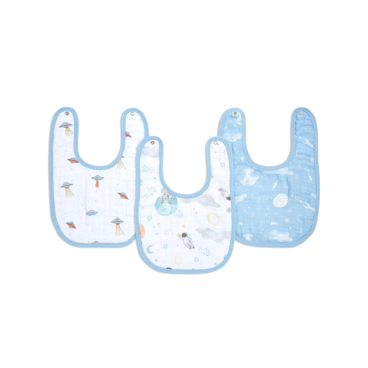 Image of Aden + Anais Pack of 3 Essential Cotton Muslin Snap Bibs - Space Explorers (23-19-335)