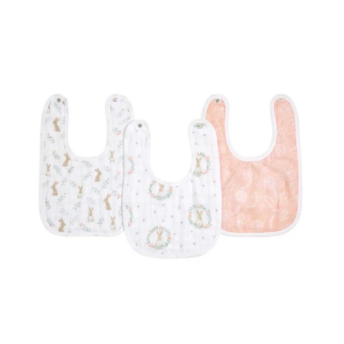 Image of Aden + Anais Pack of 3 Essential Cotton Muslin Snap Bibs - Blushing Bunnies (23-19-339)