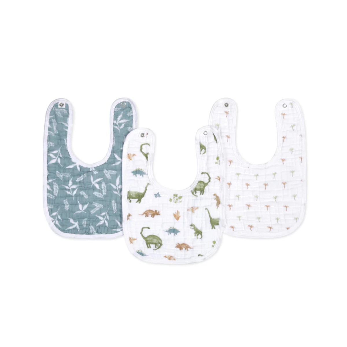Image of Aden + Anais Pack of 3 Essential Cotton Muslin Snap Bibs - Dino Jungle (23-19-341)