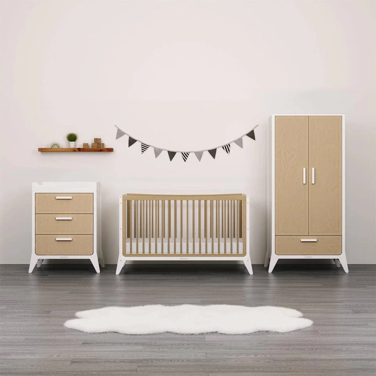 Image of Snuz Fino 3 Piece Nursery Furniture Set-White/Natural