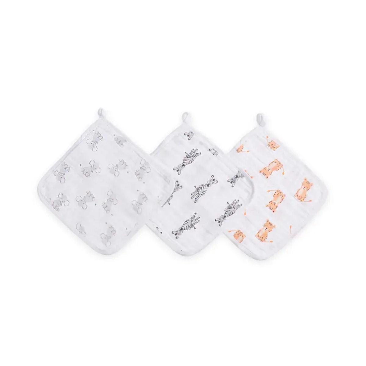 Image of Aden + Anais Pack of 3 Essential Cotton Muslin Washcloth - Safari Babes (23-19-363)