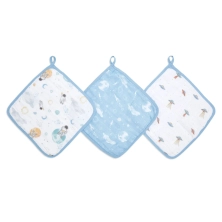 Aden + Anais Pack of 3 Essential Cotton Muslin Washcloth - Space Explorer