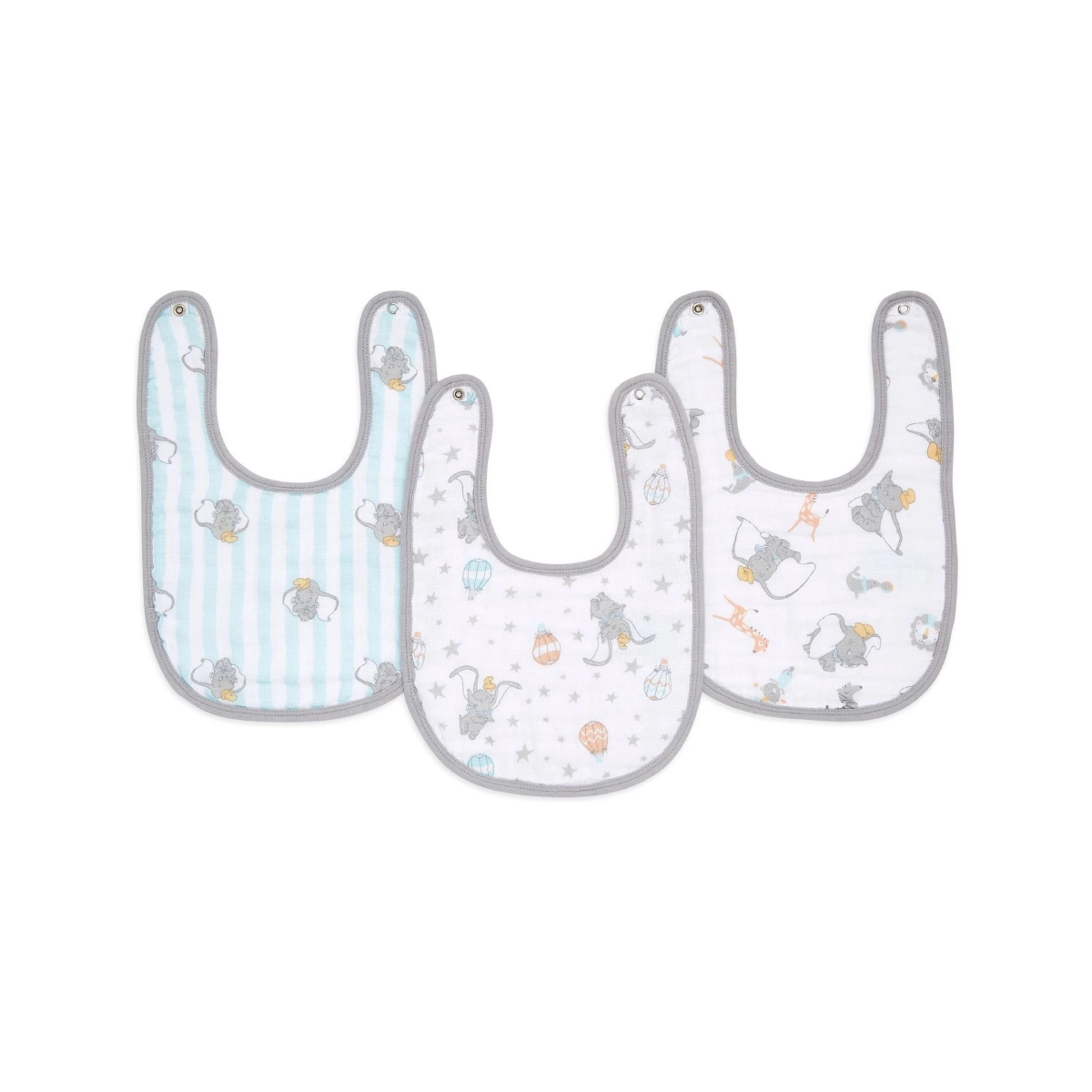 Image of Aden + Anais Pack of 3 Essential Cotton Muslin Snap Bibs - Dumbo New Heights (23-19-331)