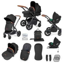 Ickle Bubba Stomp Luxe Black Frame Travel System with Cirrus i-Size Carseat & Isofix Base - Midnight/Tan