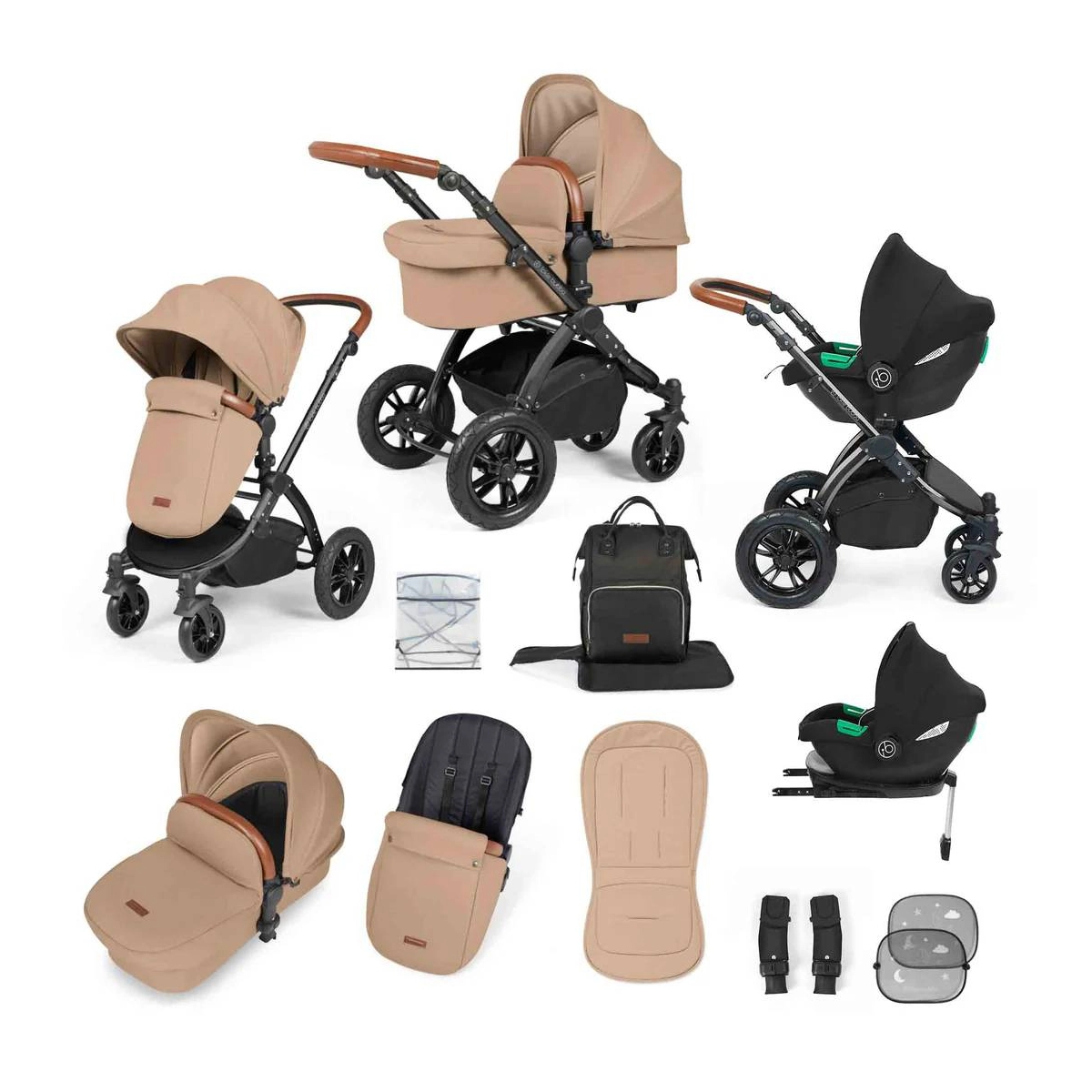 Ickle Bubba Stomp Luxe Black Frame Travel System with Cirrus i-Size Carseat & Isofix Base