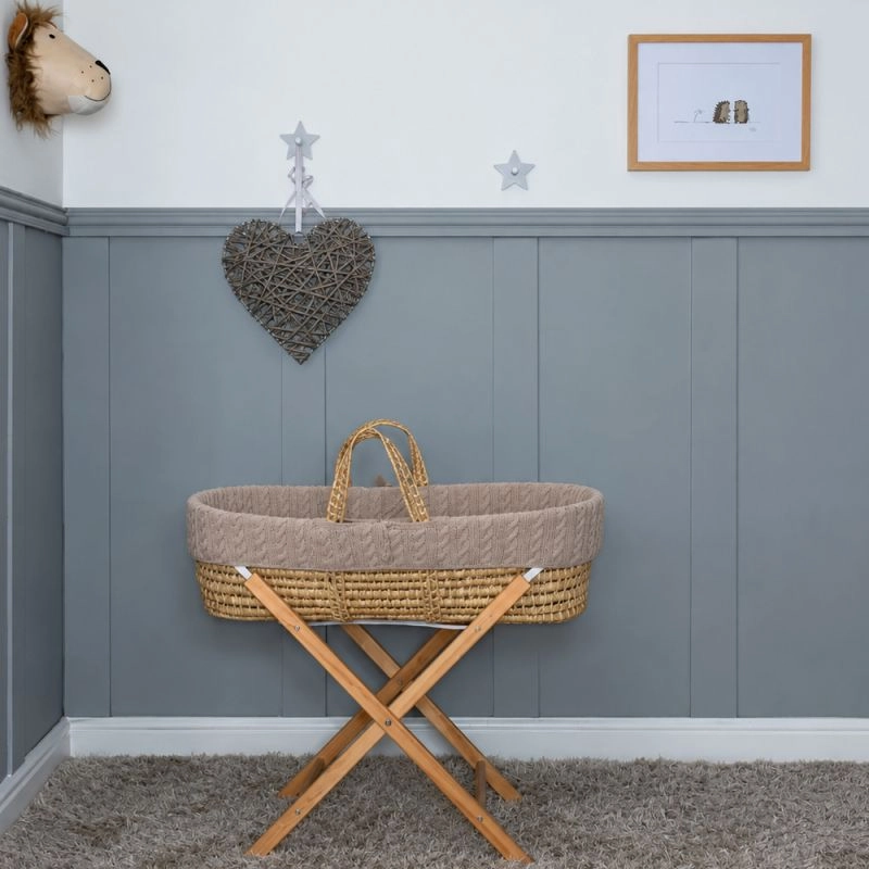 Cuddles Collection Cable Knit Mosses Basket Bundle - Beige