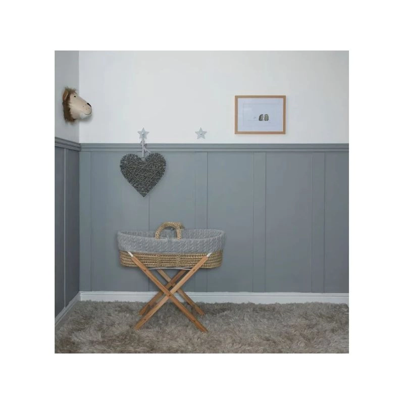 Cuddles Collection Cable Knit Mosses Basket Bundle - Grey