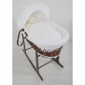 Kiddies Kingdom Deluxe Dark Wicker Moses Basket-Dimple White & INCL Rocking Stand! 