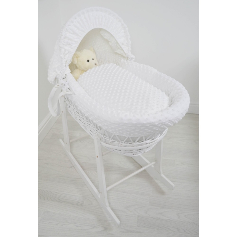 Kiddies Kingdom Deluxe White Wicker Moses Basket-Dimple White & INCL Rocking Stand! 