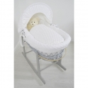 Kiddies Kingdom Deluxe Grey Wicker Moses Basket-Dimple White & INCL Rocking Stand!