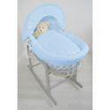 Kiddies Kingdom Deluxe Grey Wicker Moses Basket-Dimple Blue & INCL Rocking Stand!