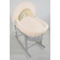 Kiddies Kingdom Deluxe Grey Wicker Moses Basket-Dimple Cream & INCL Rocking Stand!