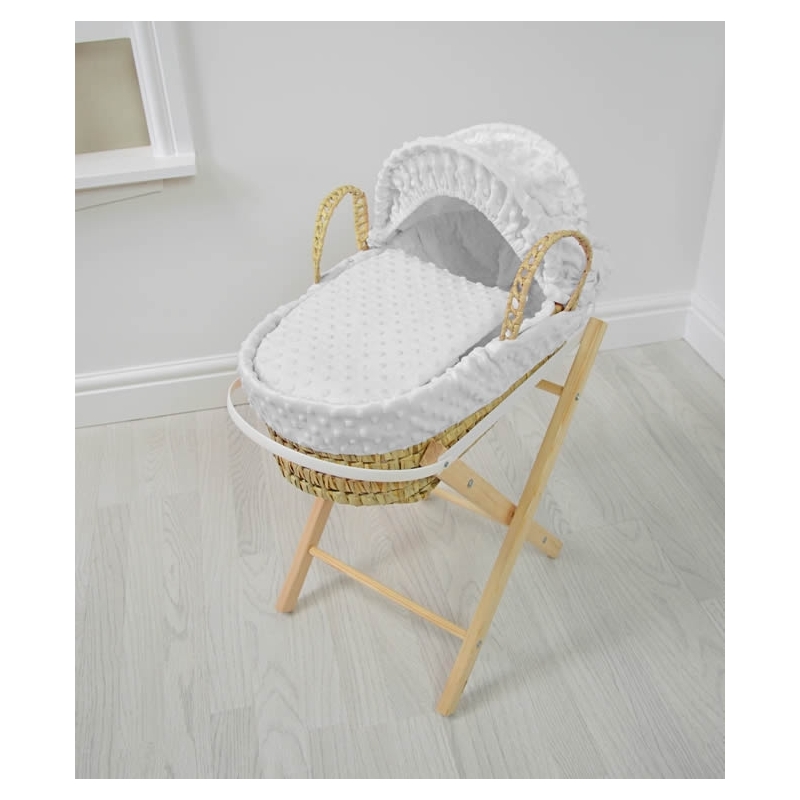 Kiddies Kingdom Dolls Moses Basket-Dimple White With Folding Stand!