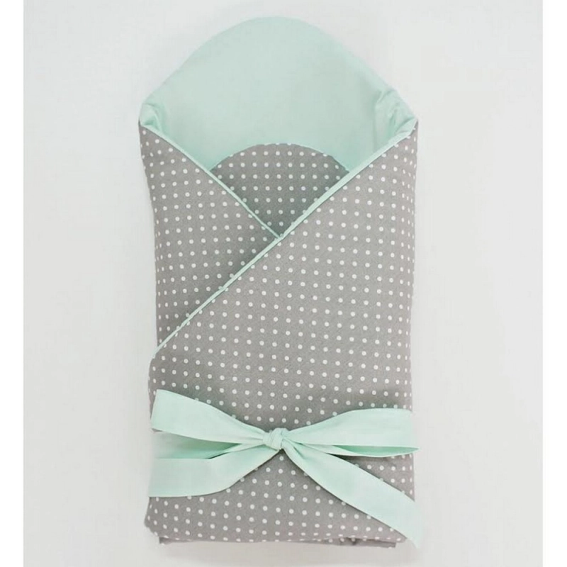 Little Babes Soft Swaddle Wraps-Spotty Grey With Mint