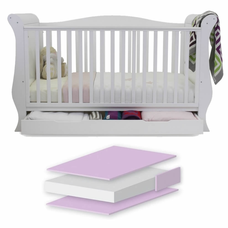 BabyStyle Hollie Sleigh Cot Bed With Underbed Drawer- White 